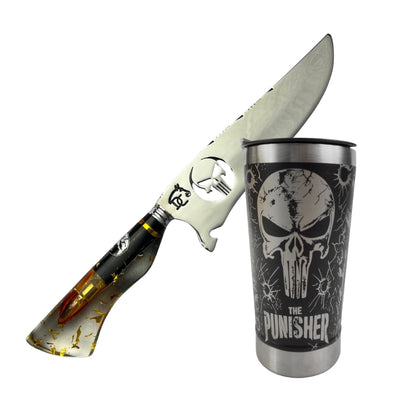 Kit Justiceiro – Faca 8" + Copo Térmico – The Punisher