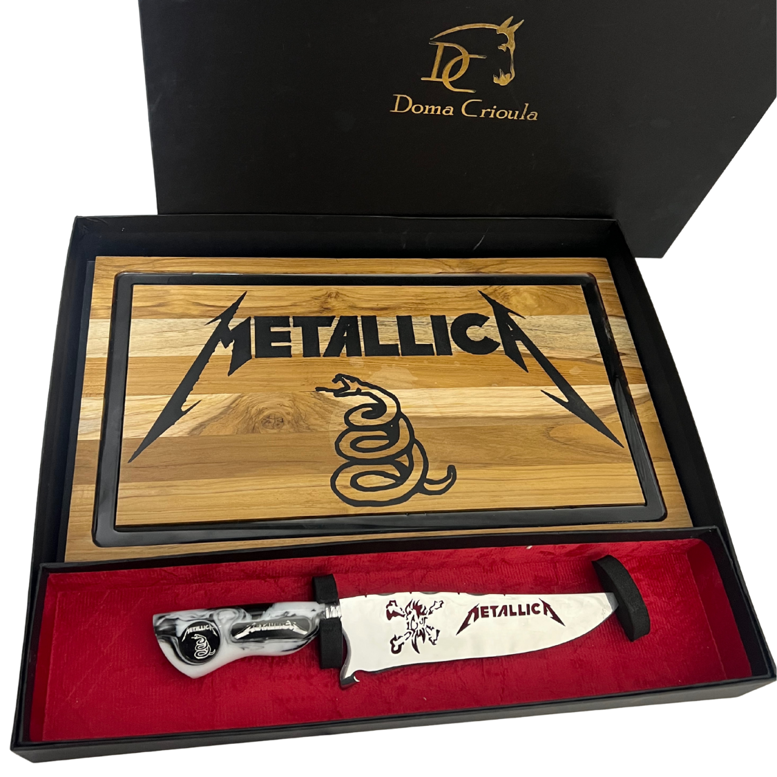 Kit Metallica - Faca 8" + Tábua Personalizada