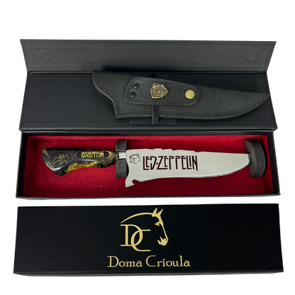 Faca Picanheira 8" Led Zeppelin - Cabo Resina Preta e Dourada