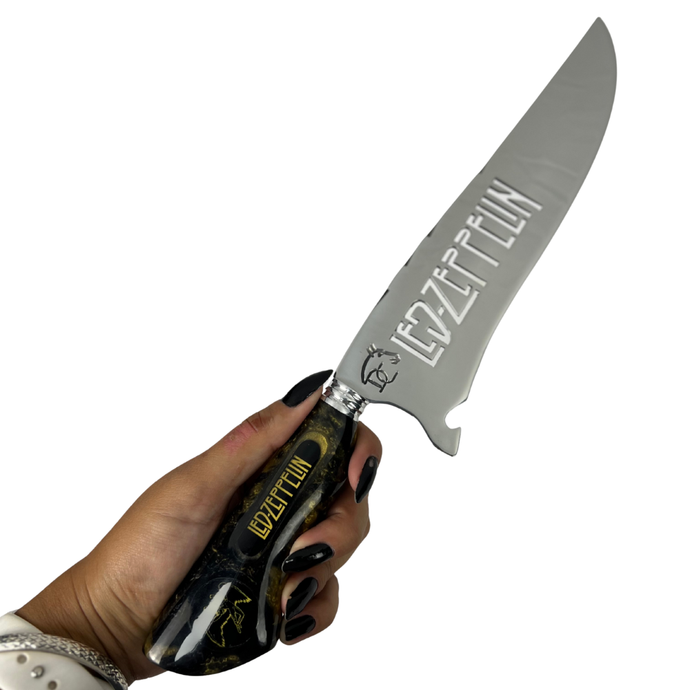 Faca Picanheira 8" Led Zeppelin - Cabo Resina Preta e Dourada