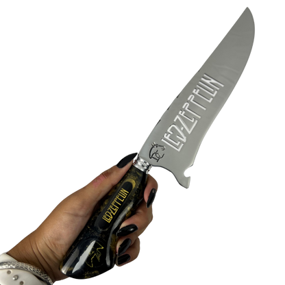 Faca Picanheira 8" Led Zeppelin - Cabo Resina Preta e Dourada