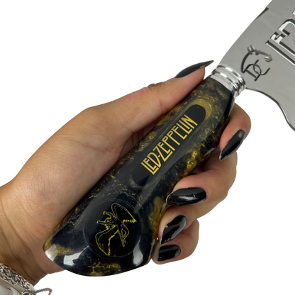 Faca Picanheira 8" Led Zeppelin - Cabo Resina Preta e Dourada