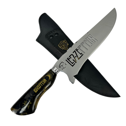 Faca Picanheira 8" Led Zeppelin - Cabo Resina Preta e Dourada