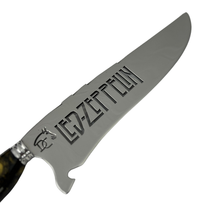 Faca Picanheira 8" Led Zeppelin - Cabo Resina Preta e Dourada