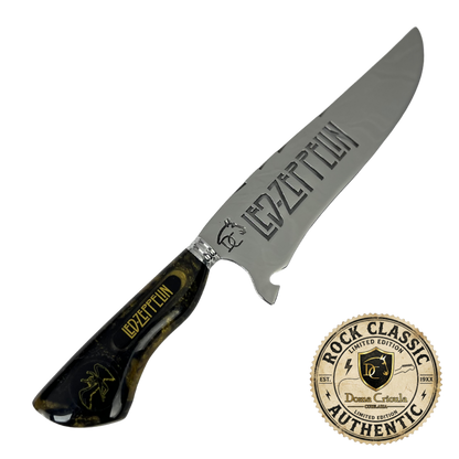 Faca Picanheira 8" Led Zeppelin - Cabo Resina Preta e Dourada