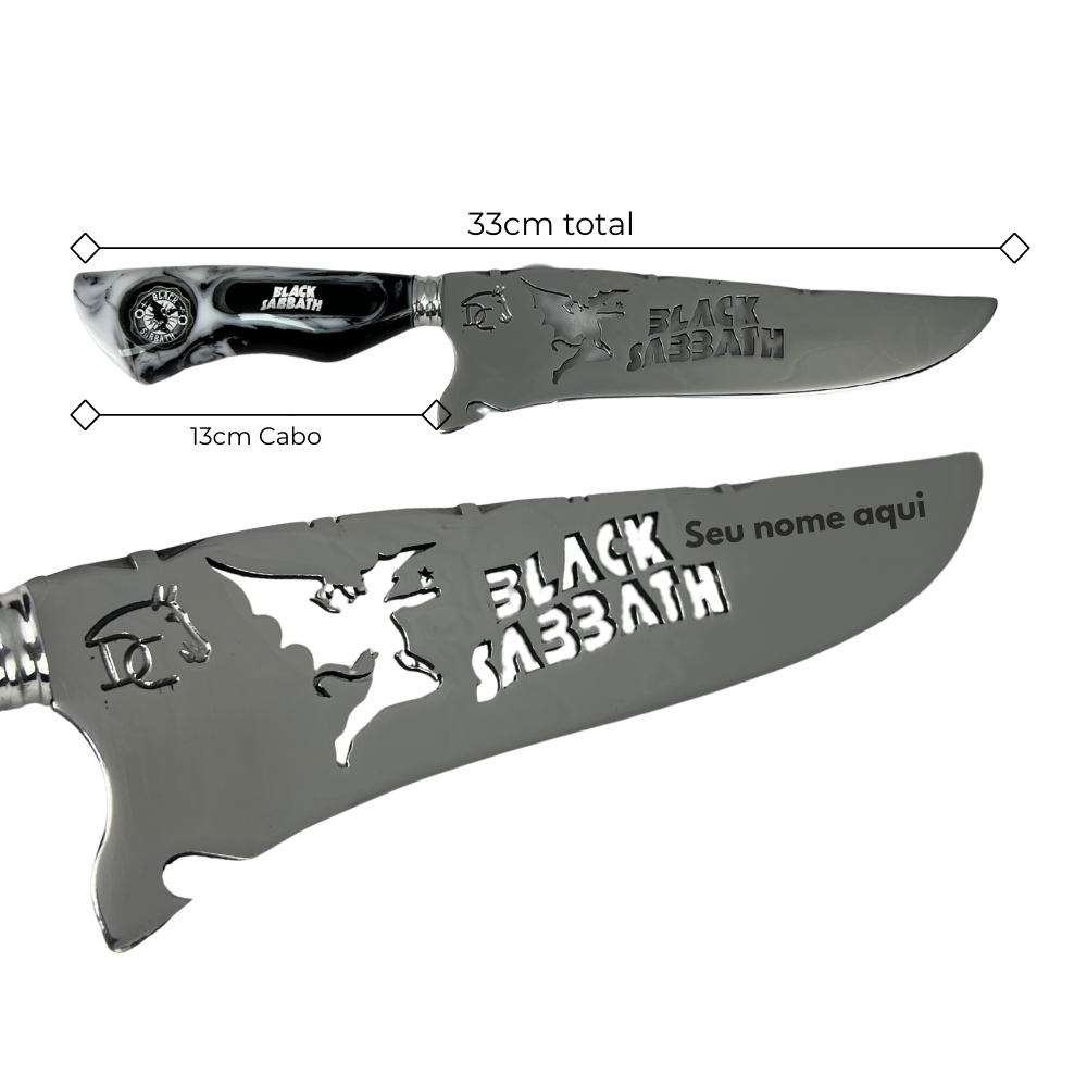 Kit Black Sabbath Premium - Faca 8", Garfo, Chaira e 2 Copos Caveira - Edição Especial