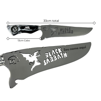 Kit Black Sabbath Premium - Faca 8", Garfo, Chaira e 2 Copos Caveira - Edição Especial