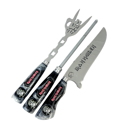 Kit Faca, Garfo e Chaira 8" Iron Maiden - Cabo Resina Personalizado