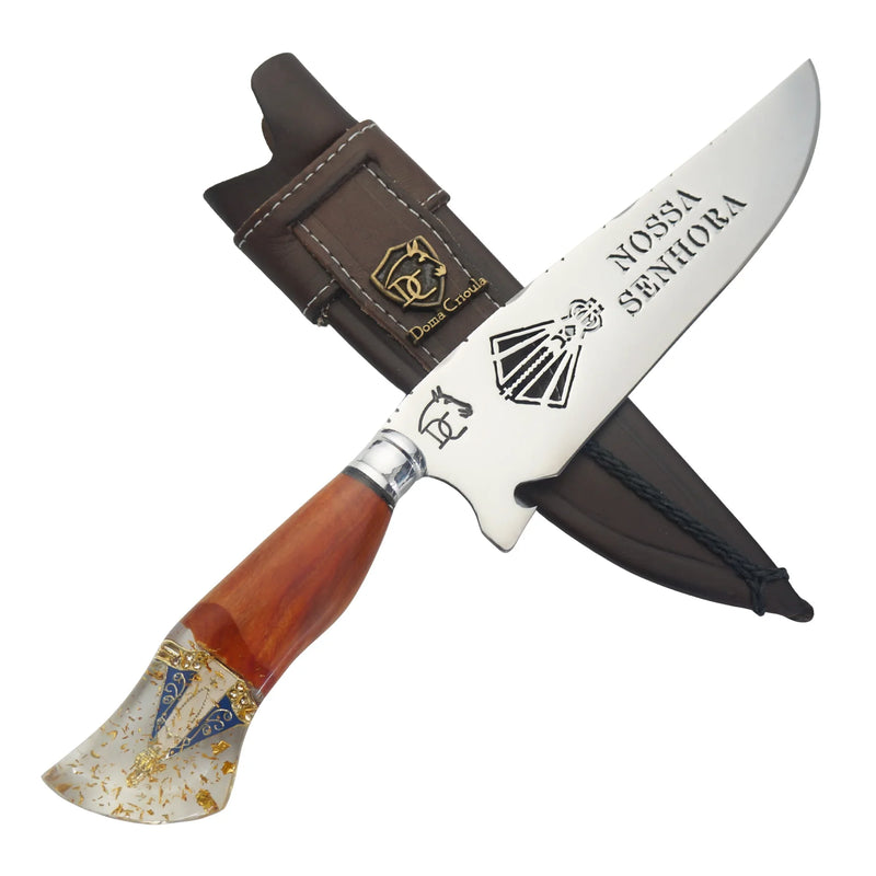 Faca Artesanal para Churrasco 8" Lâmina Vazada - Cutelaria Religiosa Nossa Senhora Dourada
