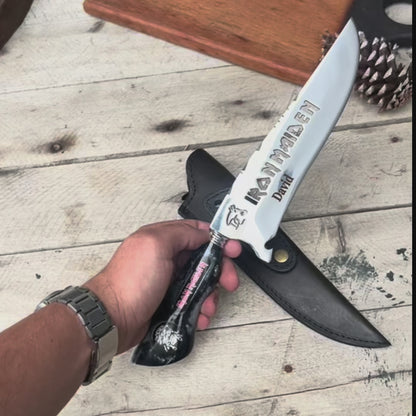 Faca Picanheira Iron Maiden 8 Polegadas - Cabo Resina Personalizado - Churrasco Rock