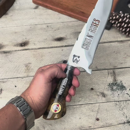 Faca Artesanal Guns N' Roses 8 Polegadas - Aço Inox com Bainha de Couro