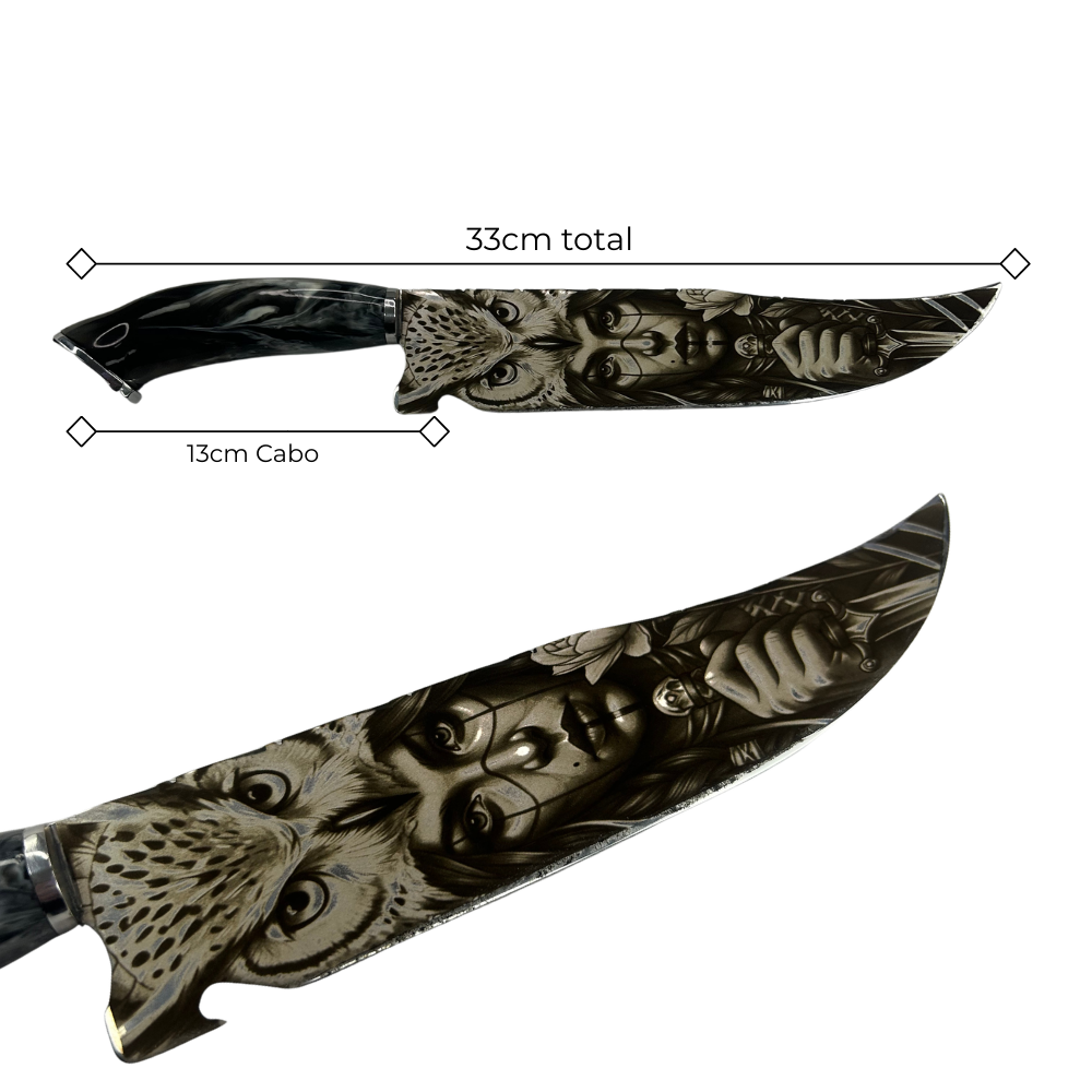 Faca de Churrasco 8 Polegadas Personalizada a Laser - Cabo Resina com Ferradura - 33cm | Doma Crioula Cutelaria Artesanal