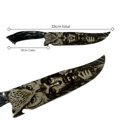 Faca de Churrasco 8 Polegadas Personalizada a Laser - Cabo Resina com Ferradura - 33cm | Doma Crioula Cutelaria Artesanal