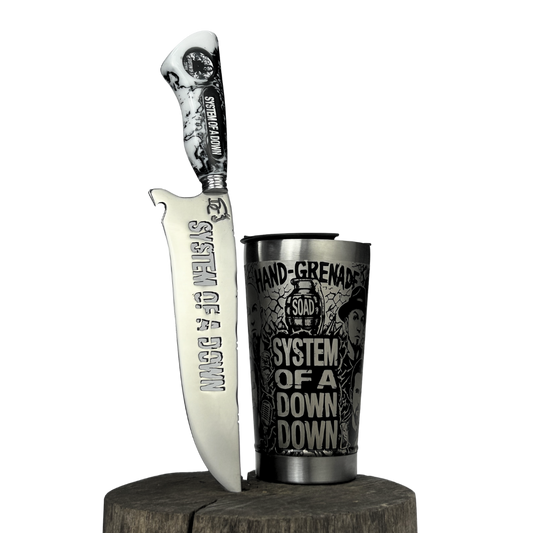 Kit System of a Down - Faca 8" + Copo Térmico - Gravação a Laser 360°