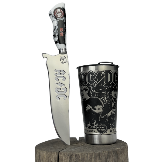 Kit AC/DC - Faca 8" + Copo Térmico - Gravação a Laser 360°