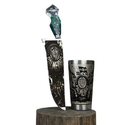 Kit Palmeiras - Faca 10" + Copo Térmico - Gravação a Laser 360°