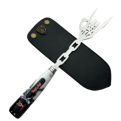 Garfo Artesanal Rock 'n' Roll - Aço Inox com Design Vazado - Cabo em Resina Marmorizada - Coleção Rock Legends