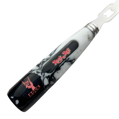 Garfo Artesanal Rock 'n' Roll - Aço Inox com Design Vazado - Cabo em Resina Marmorizada - Coleção Rock Legends