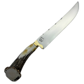 Faca Artesanal 10" - Lâmina Mosqueada 3mm - Cabo Chifre de Cervo Legítimo - Guarda em Latão - 42cm Total