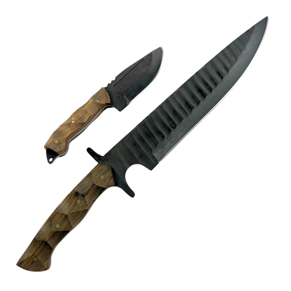 Kit 2 Facas Táticas Artesanais - Aço Carbono Full Tang - 11" e 4" - Cabo Madeira - Dorso 6mm