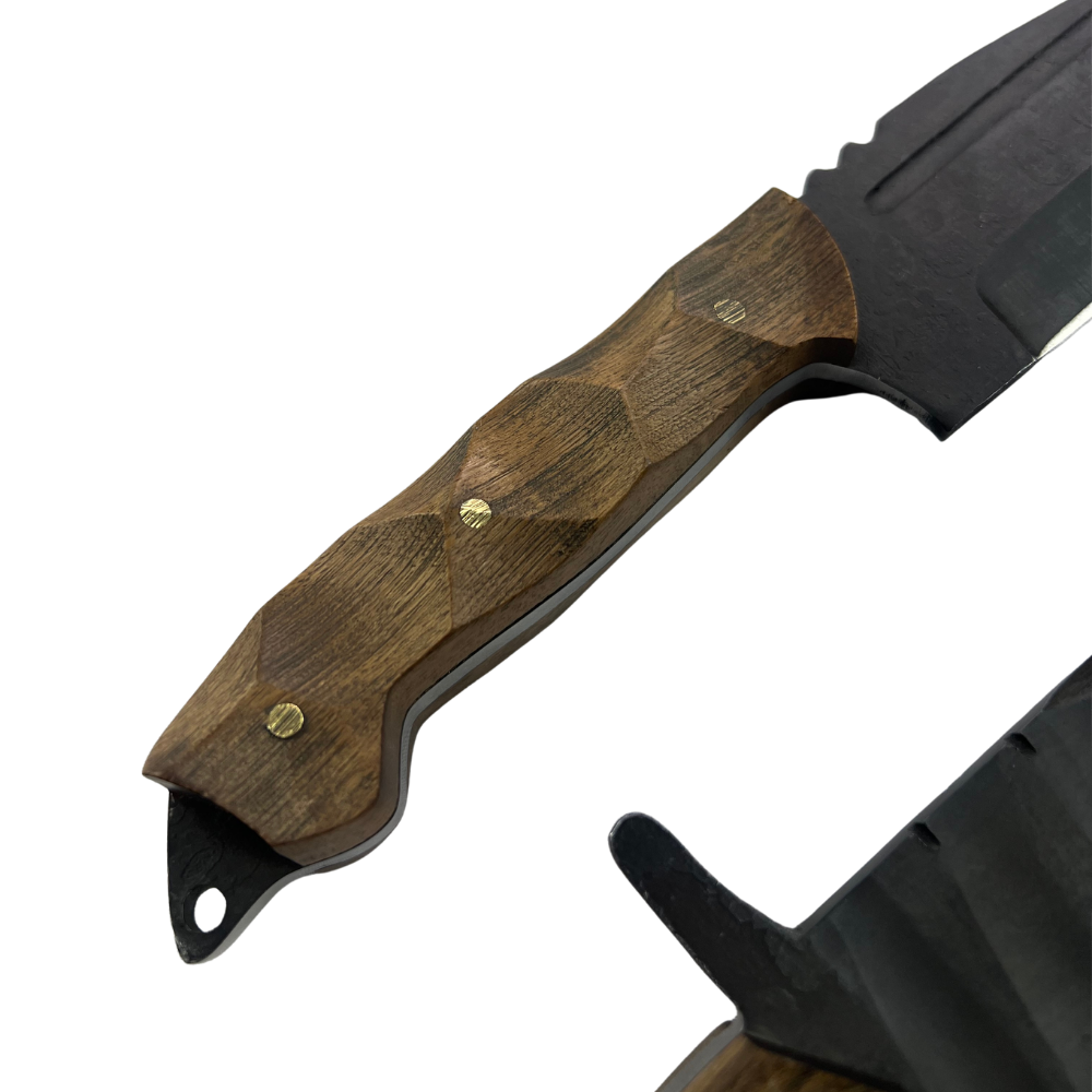 Kit 2 Facas Táticas Artesanais - Aço Carbono Full Tang - 11" e 4" - Cabo Madeira - Dorso 6mm