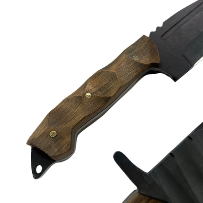 Kit 2 Facas Táticas Artesanais - Aço Carbono Full Tang - 11" e 4" - Cabo Madeira - Dorso 6mm