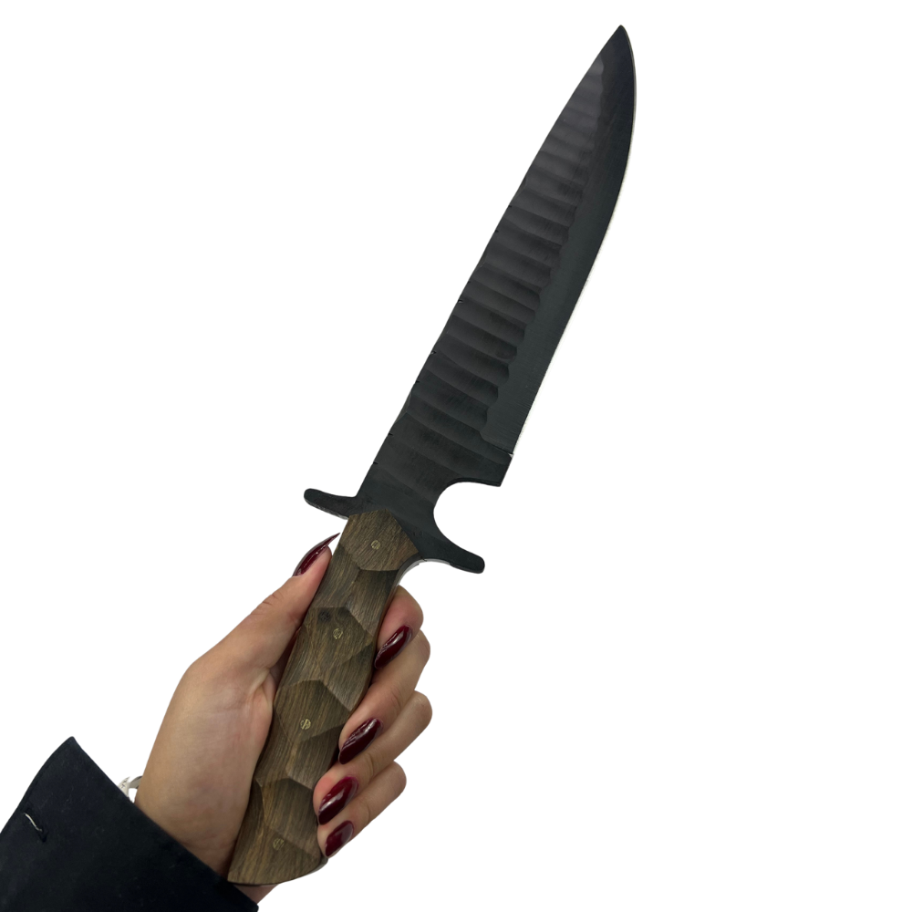 Kit 2 Facas Táticas Artesanais - Aço Carbono Full Tang - 11" e 4" - Cabo Madeira - Dorso 6mm