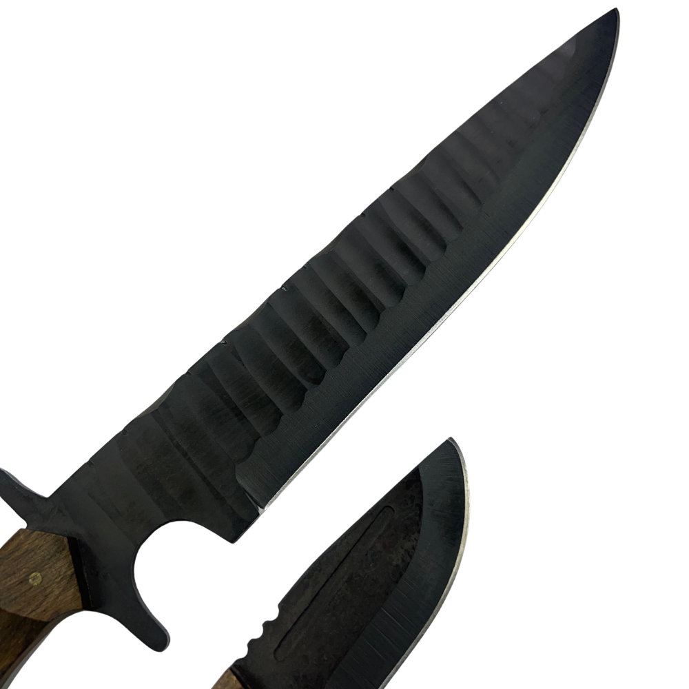 Kit 2 Facas Táticas Artesanais - Aço Carbono Full Tang - 11" e 4" - Cabo Madeira - Dorso 6mm