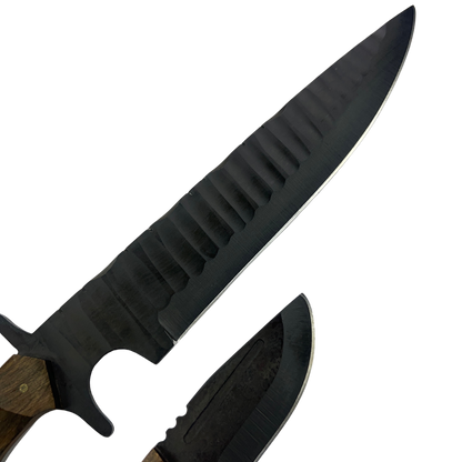 Kit 2 Facas Táticas Artesanais - Aço Carbono Full Tang - 11" e 4" - Cabo Madeira - Dorso 6mm