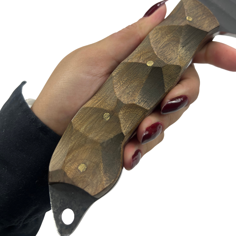 Faca Artesanal Tatica 6" - Aço Carbono - Cabo Madeira - Dorso 4mm - Kit Sobrevivência com Pederneira