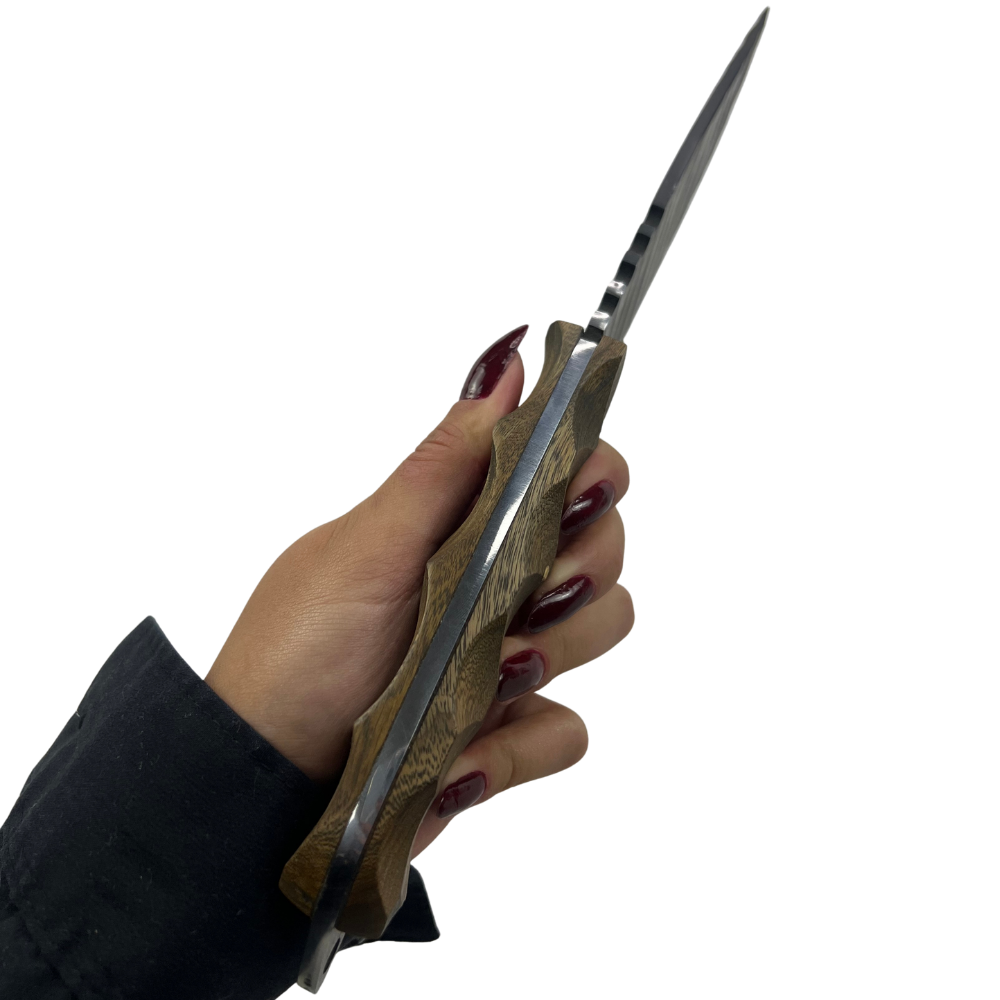 Faca Artesanal Tatica 6" - Aço Carbono - Cabo Madeira - Dorso 4mm - Kit Sobrevivência com Pederneira