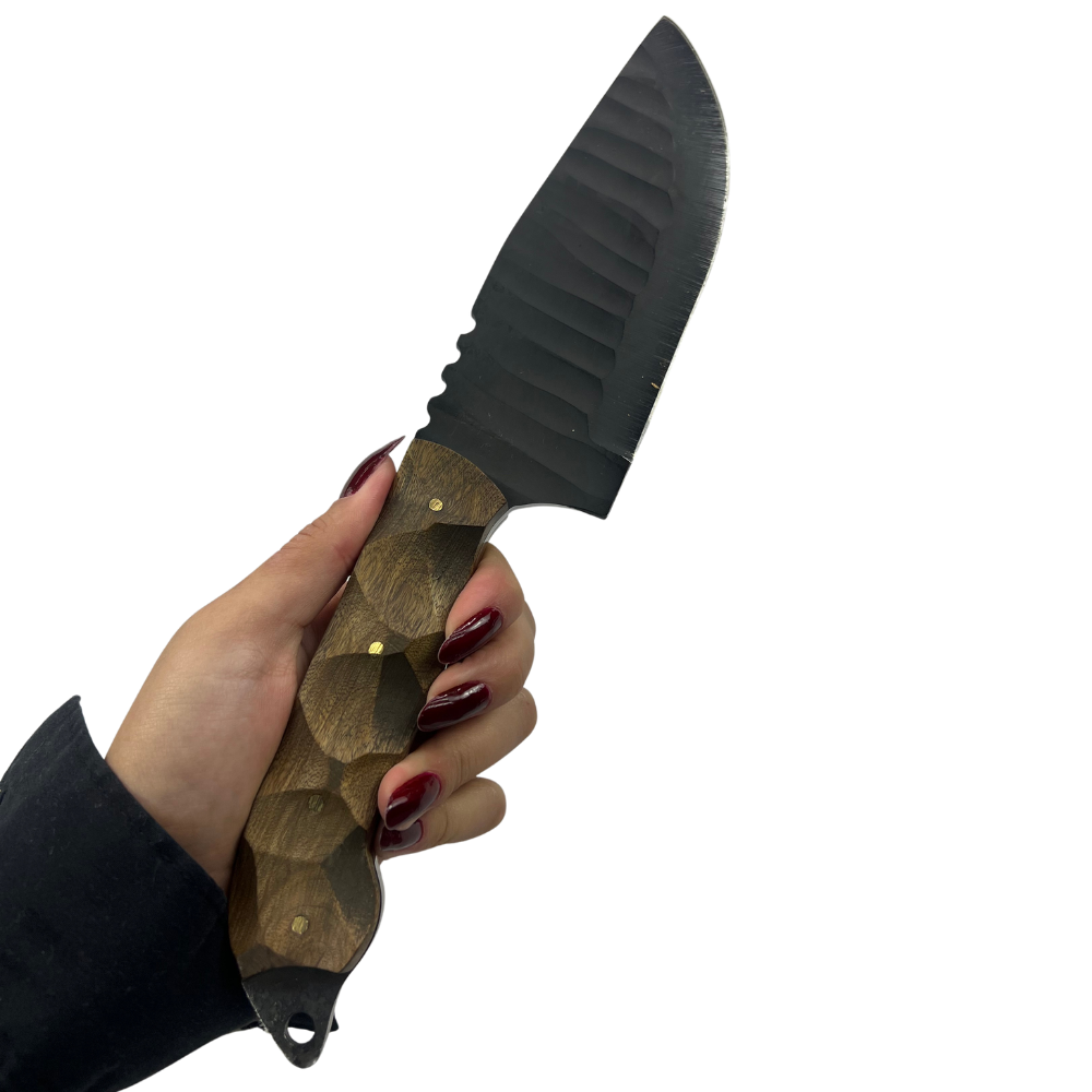 Faca Artesanal Tatica 6" - Aço Carbono - Cabo Madeira - Dorso 4mm - Kit Sobrevivência com Pederneira