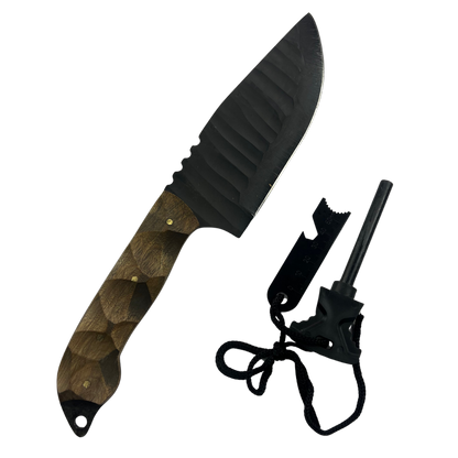 Faca Artesanal Tatica 6" - Aço Carbono - Cabo Madeira - Dorso 4mm - Kit Sobrevivência com Pederneira