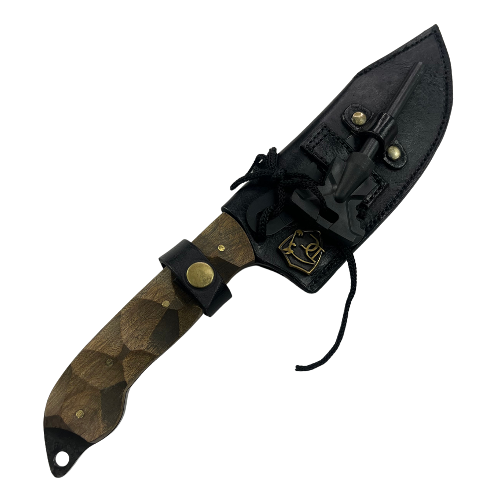 Faca Artesanal Tatica 6" - Aço Carbono - Cabo Madeira - Dorso 4mm - Kit Sobrevivência com Pederneira