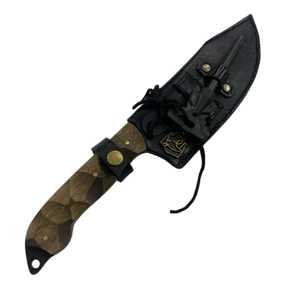 Faca Artesanal Tatica 6" - Aço Carbono - Cabo Madeira - Dorso 4mm - Kit Sobrevivência com Pederneira