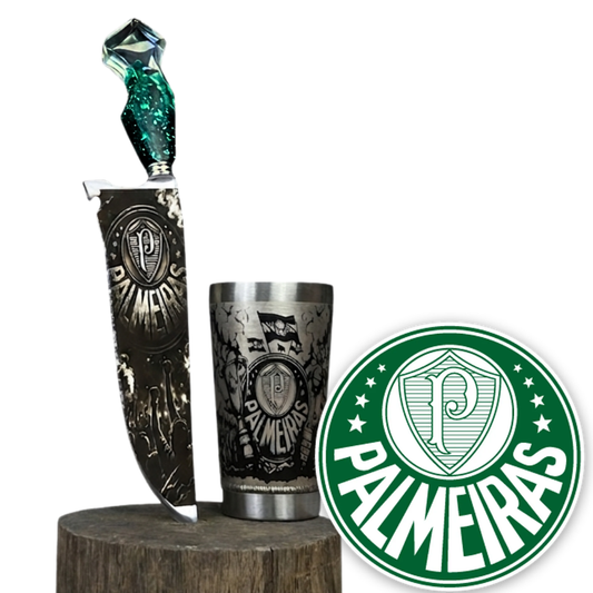 Kit Palmeiras - Faca 10" + Copo Térmico - Gravação a Laser 360°