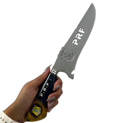 Faca Artesanal PRF - Polícia Rodoviária Federal - Cabo Resina - 33cm Total - Bainha Couro