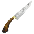 Faca Artesanal 11" - Lâmina Matrizada 3mm - Cabo Chifre de Cervo Legítimo Queimado - Guarda Latão Dourado - 33cm Total