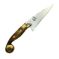 Faca Artesanal 7" - Lâmina 3mm - Cabo Chifre de Cervo Queimado - Guarda Javali Latão - Ponta Latão Dourado - 30cm Total