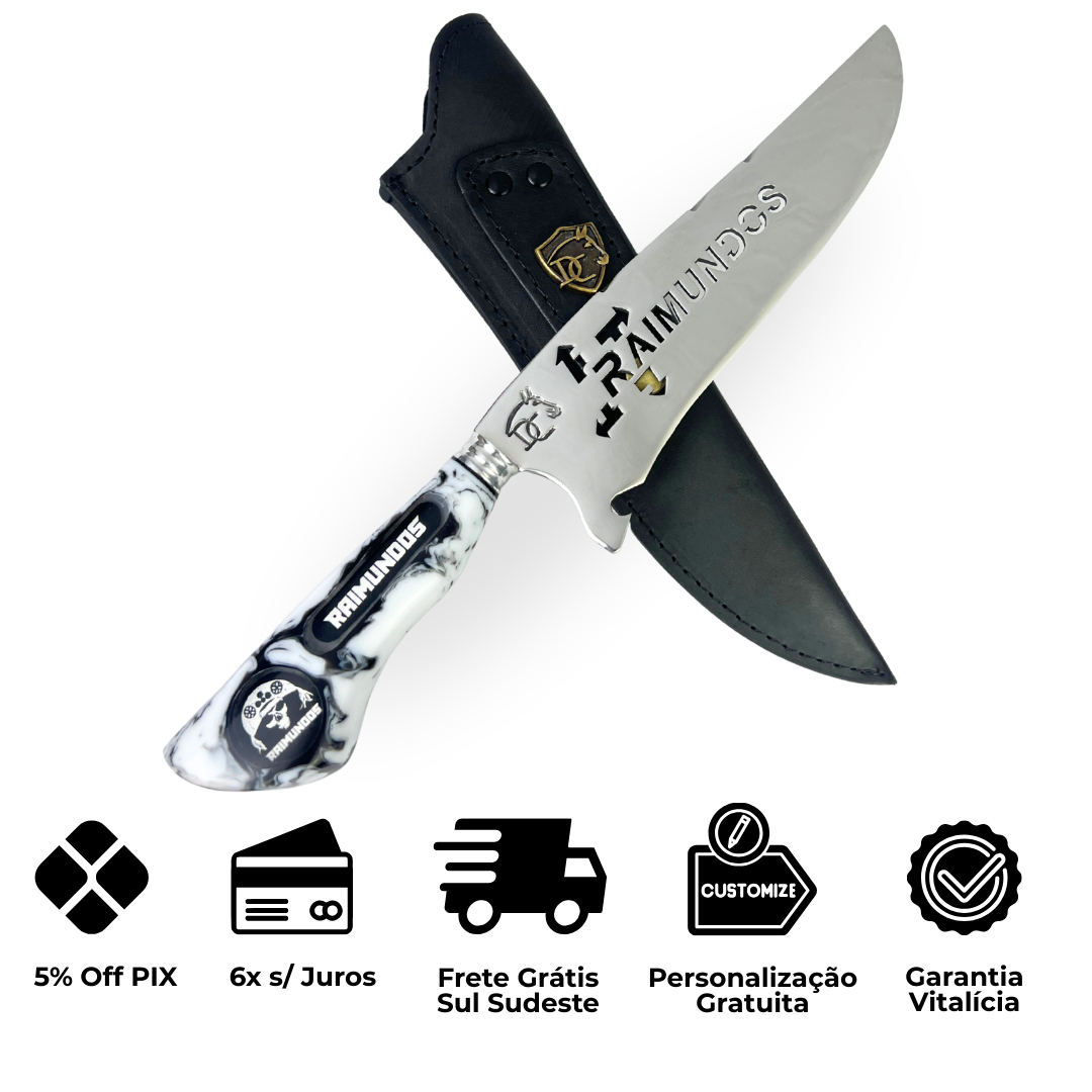 Faca Raimundos 8 Polegadas | Lâmina Vazada Forró Core | Cabo Resina