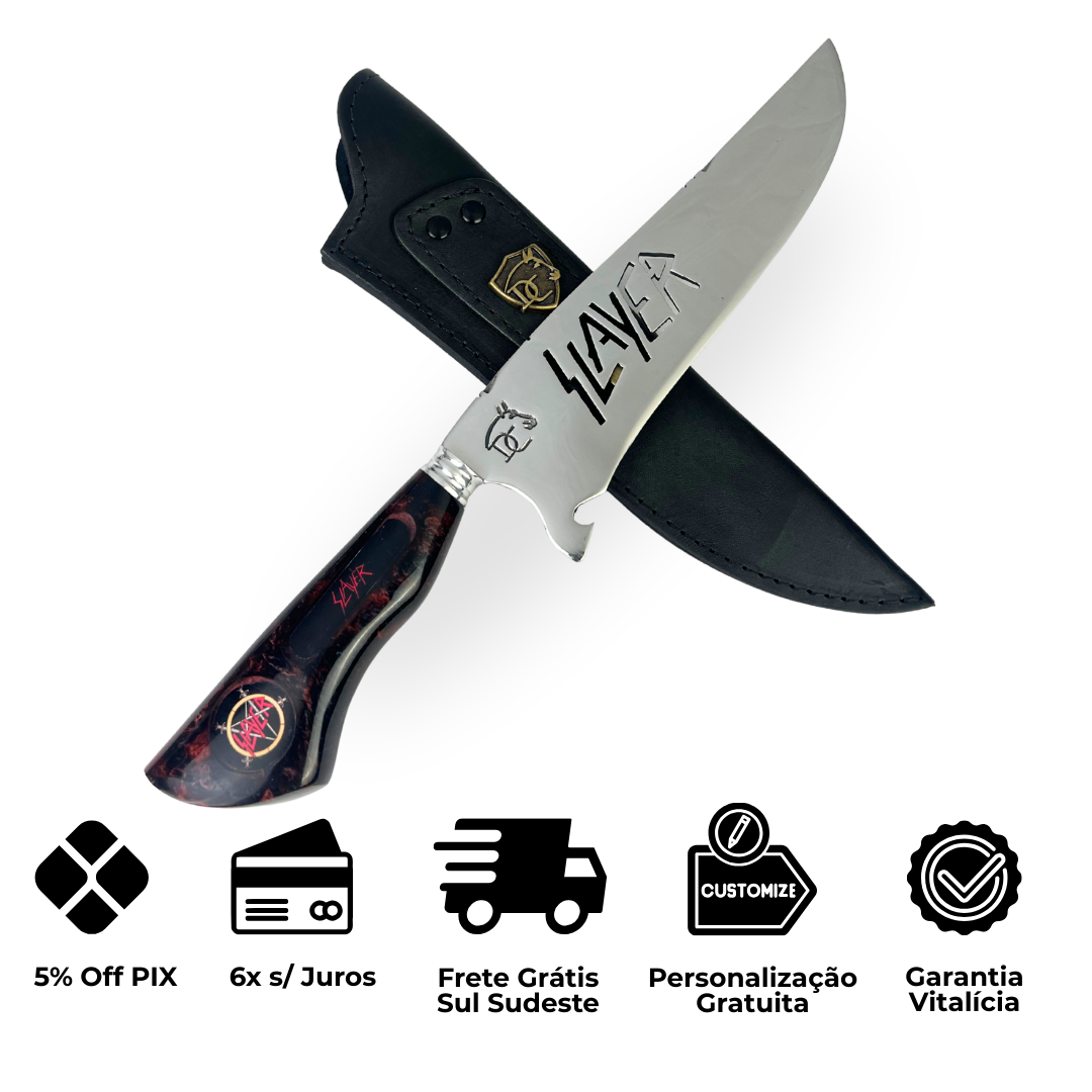 Faca Slayer 8 Polegadas Marmorizada | Lâmina Vazada Thrash Metal | Cabo Resina