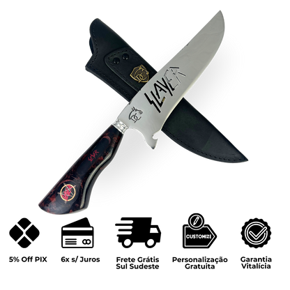 Faca Slayer 8 Polegadas Marmorizada | Lâmina Vazada Thrash Metal | Cabo Resina