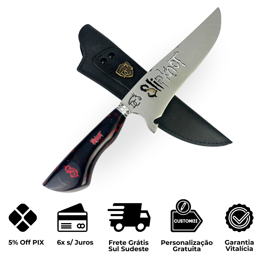 Faca Slipknot 8 Polegadas | Lâmina Vazada Temática | Cabo Resina