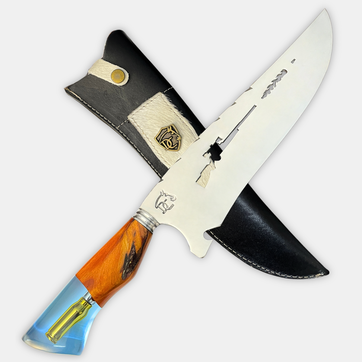 Faca Sniper 10" resina azul com bainha de couro