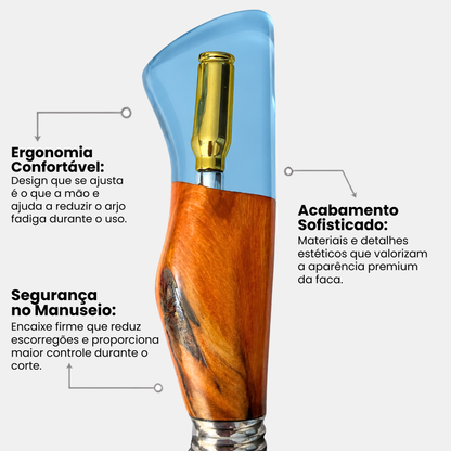 Faca Sniper 10" resina azul – cabo com réplica de munição