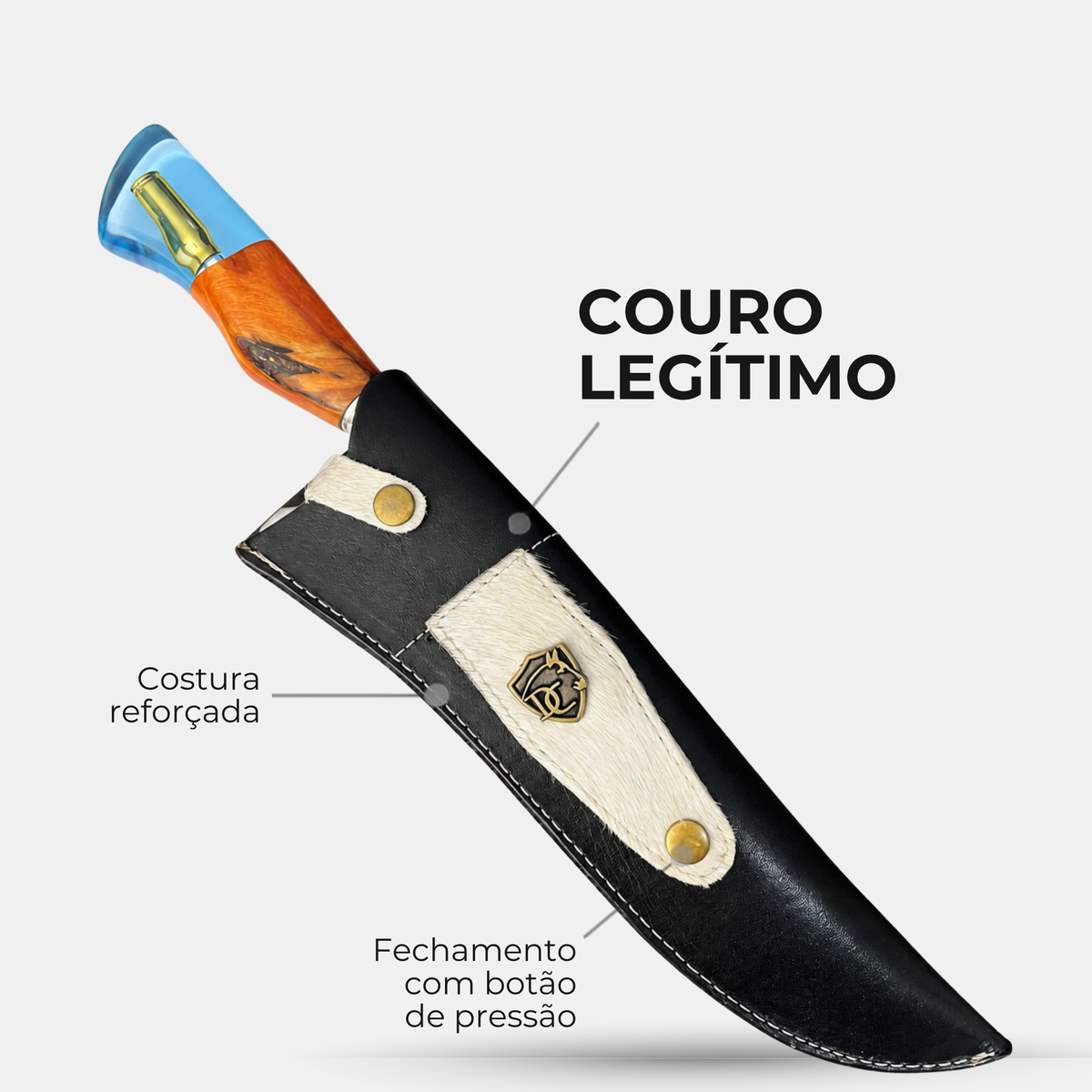 Faca Sniper 10" resina azul – bainha de couro legítimo