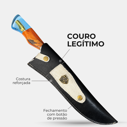 Faca Sniper 10" resina azul – bainha de couro legítimo
