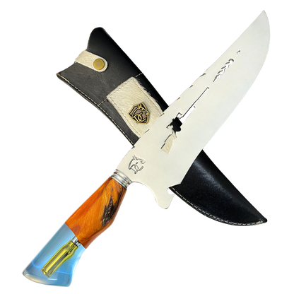 Faca Sniper 10" resina azul com bainha – fundo preto