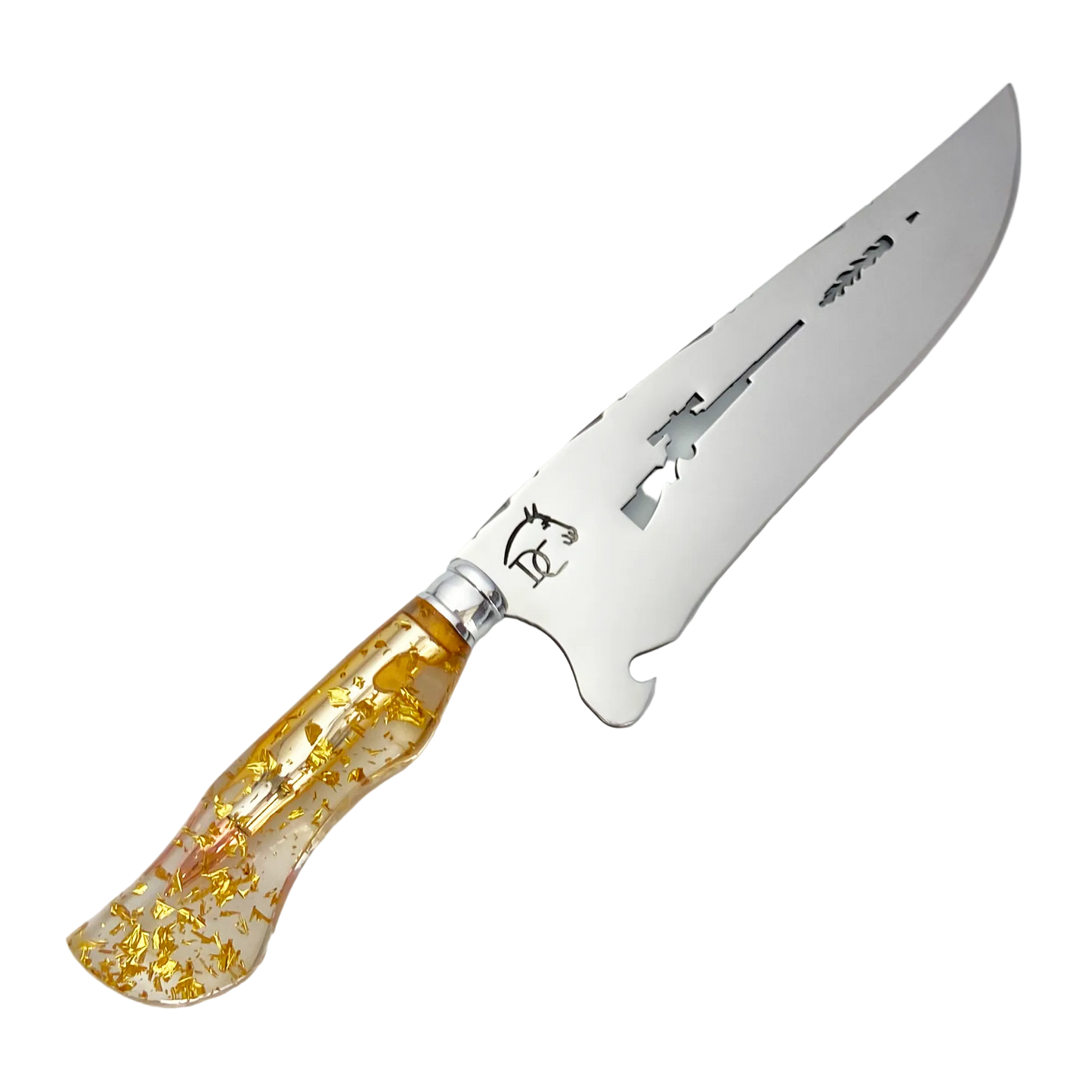 Faca de Churrasco Artesanal 8" Folhas Douradas - Aço Inox Premium