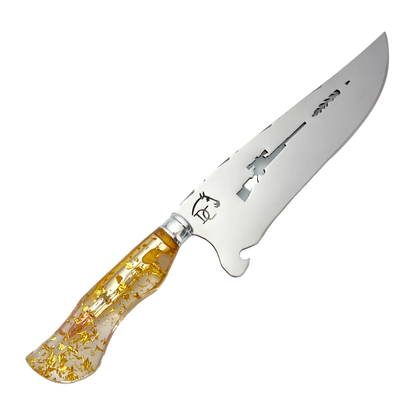 Faca de Churrasco Artesanal 8" Folhas Douradas - Aço Inox Premium